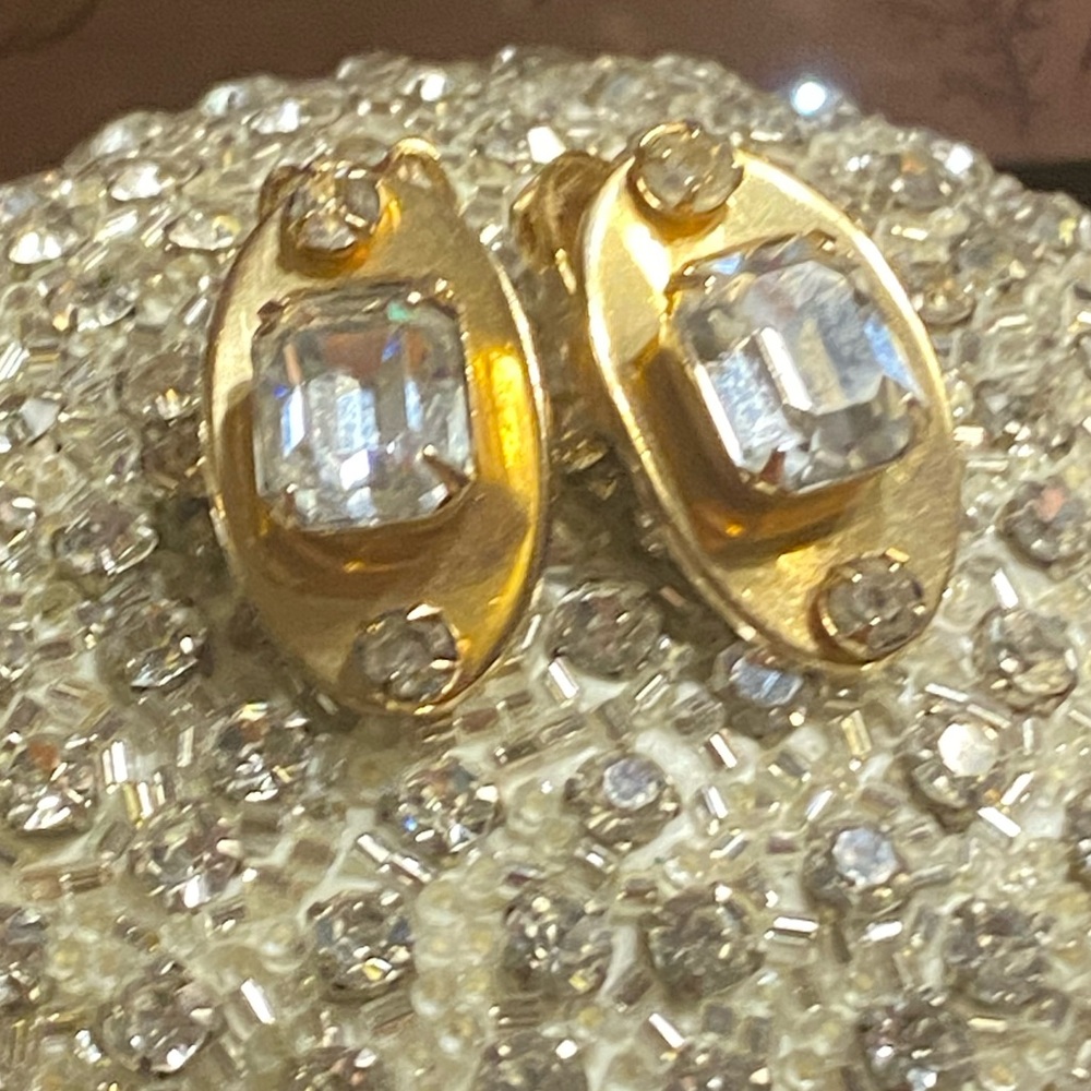 Vintage Art Deco headlight rhinestone clip ons no signature